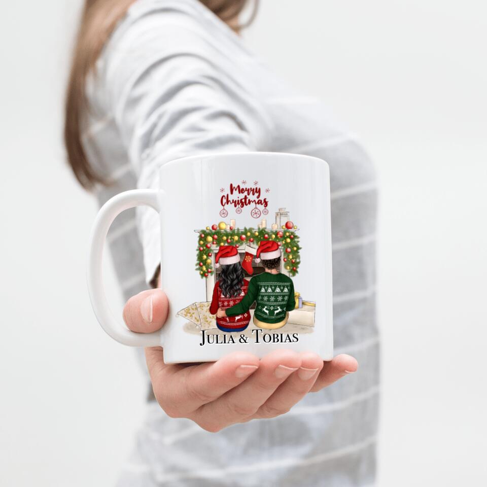 Pärchen Weihnachts-Tasse - Kaminfeuer - F14