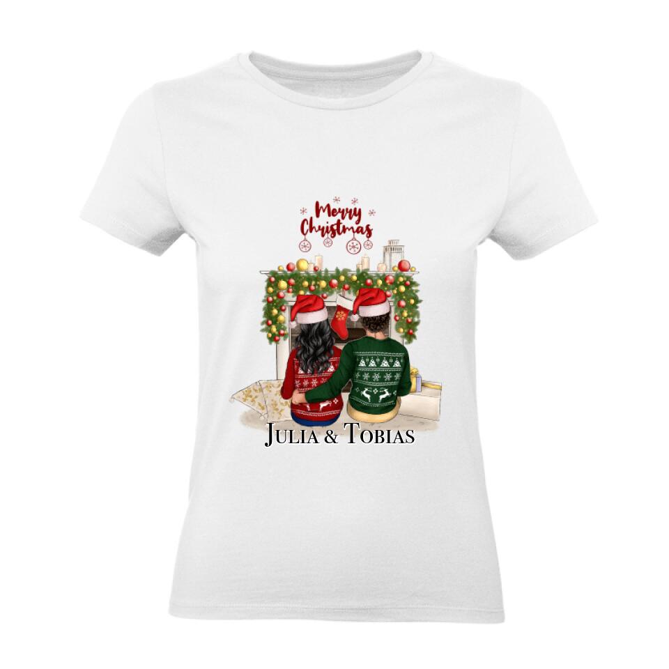 Pärchen T-Shirt Weihnachten - Kaminfeuer - F14