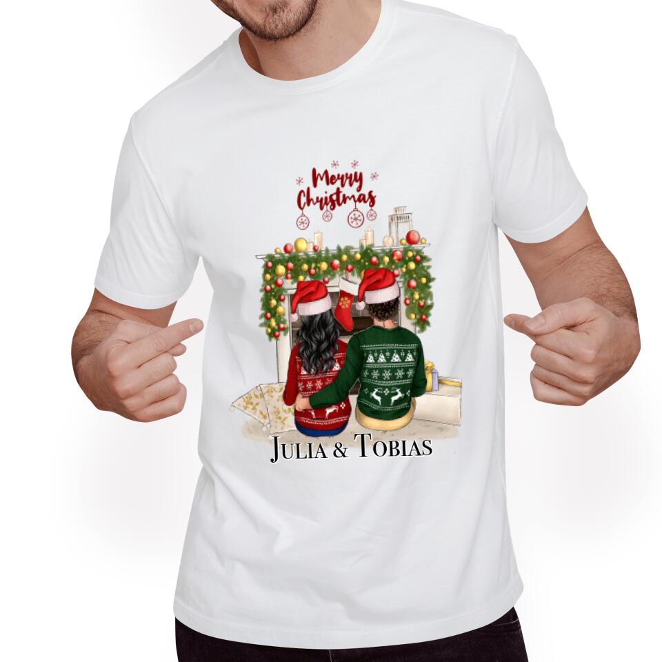 Pärchen T-Shirt Weihnachten - Kaminfeuer - F14