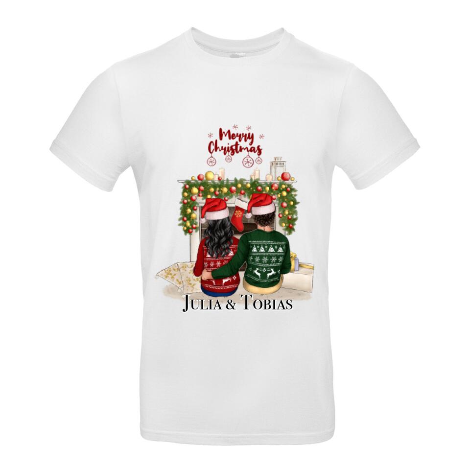 Pärchen T-Shirt Weihnachten - Kaminfeuer - F14