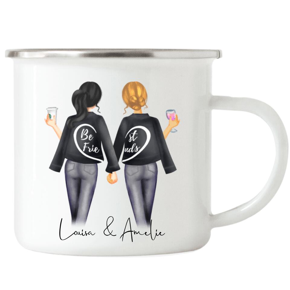 Beste Freundinnen Emaille-Tasse - Personalisiert - F05