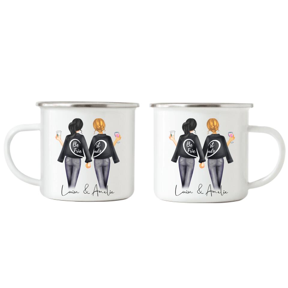 Beste Freundinnen Emaille-Tasse - Personalisiert - F05