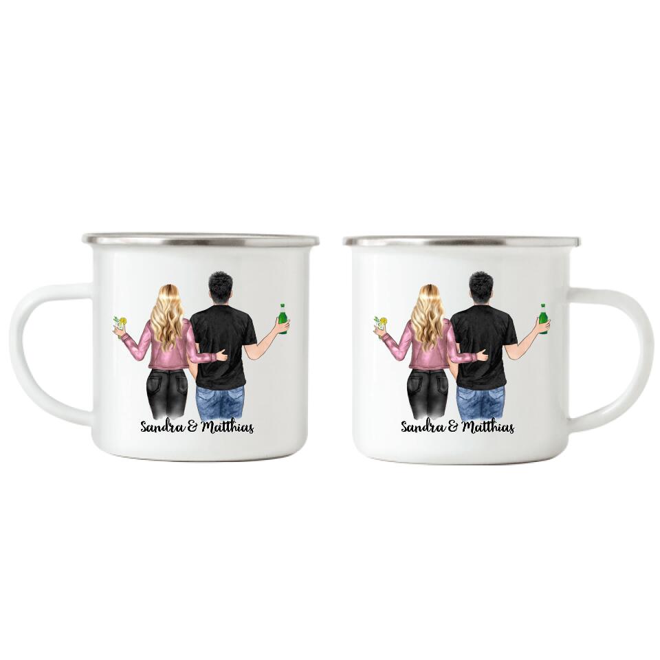 Pärchen Emaille-Tasse - Personalisiert - F03