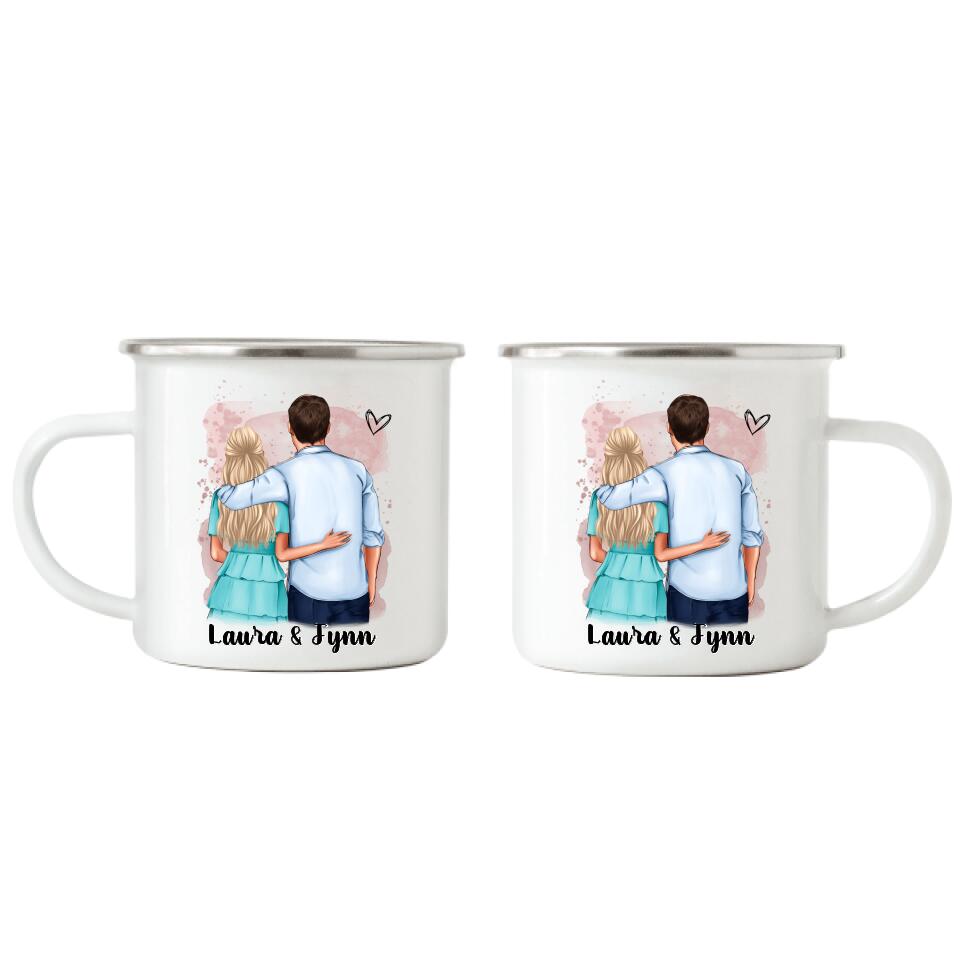 Pärchen Emaille-Tasse - Personalisiert - F18