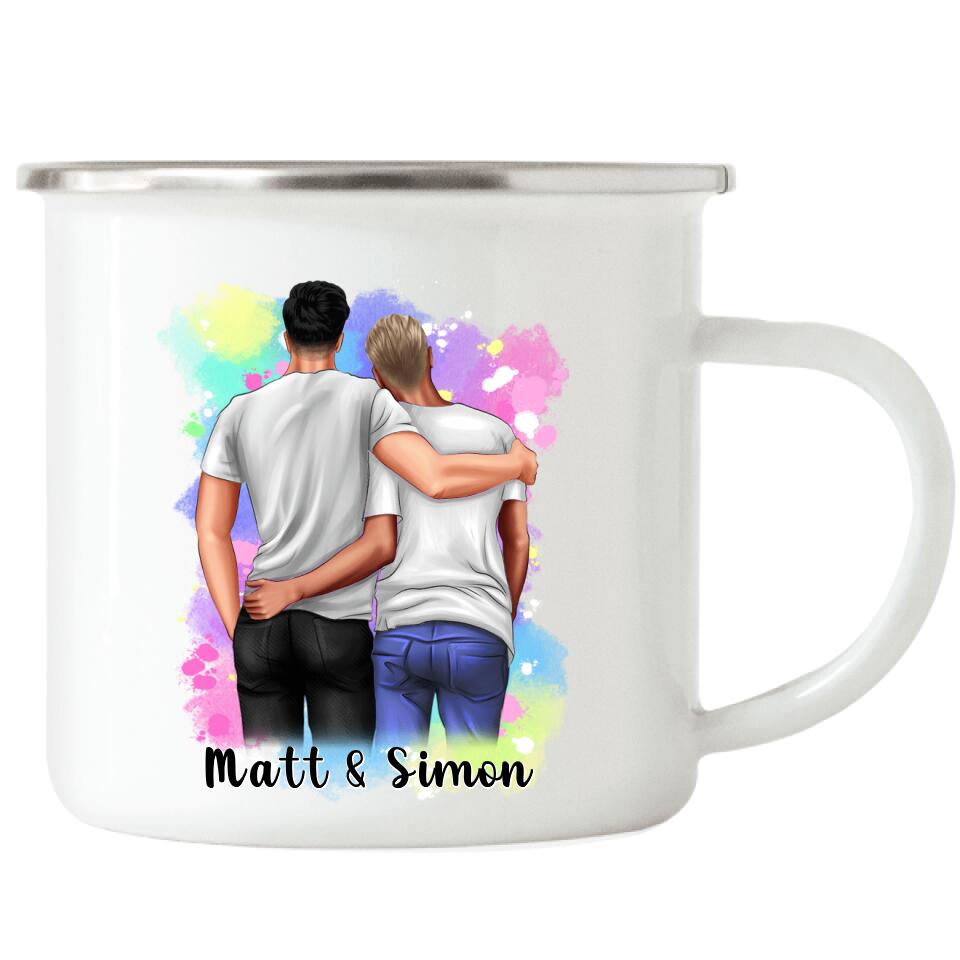 Schwules Pärchen Emaille Tasse - Personalisiert - F20