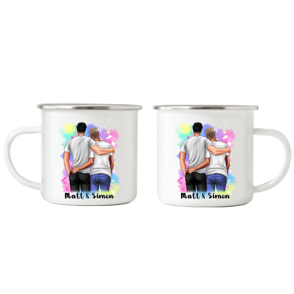 Schwules Pärchen Emaille Tasse - Personalisiert - F20