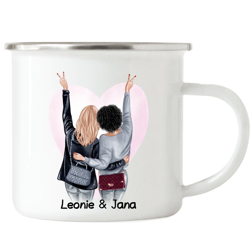 Freundinnen Emaille Tasse - Personalisiert - F21