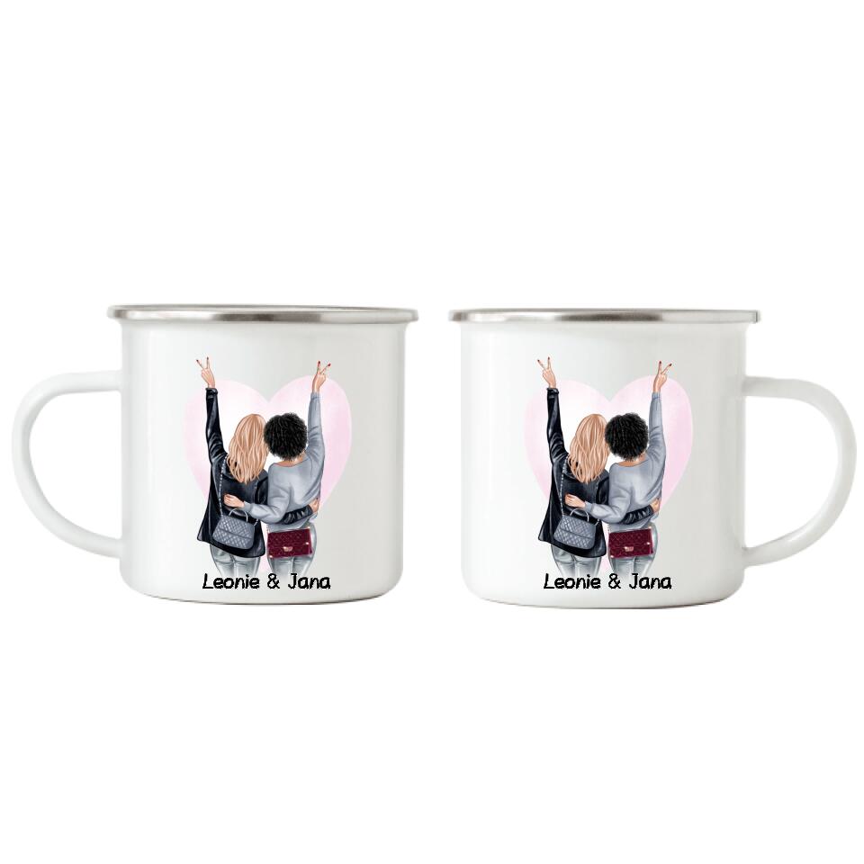 Freundinnen Emaille Tasse - Personalisiert - F21