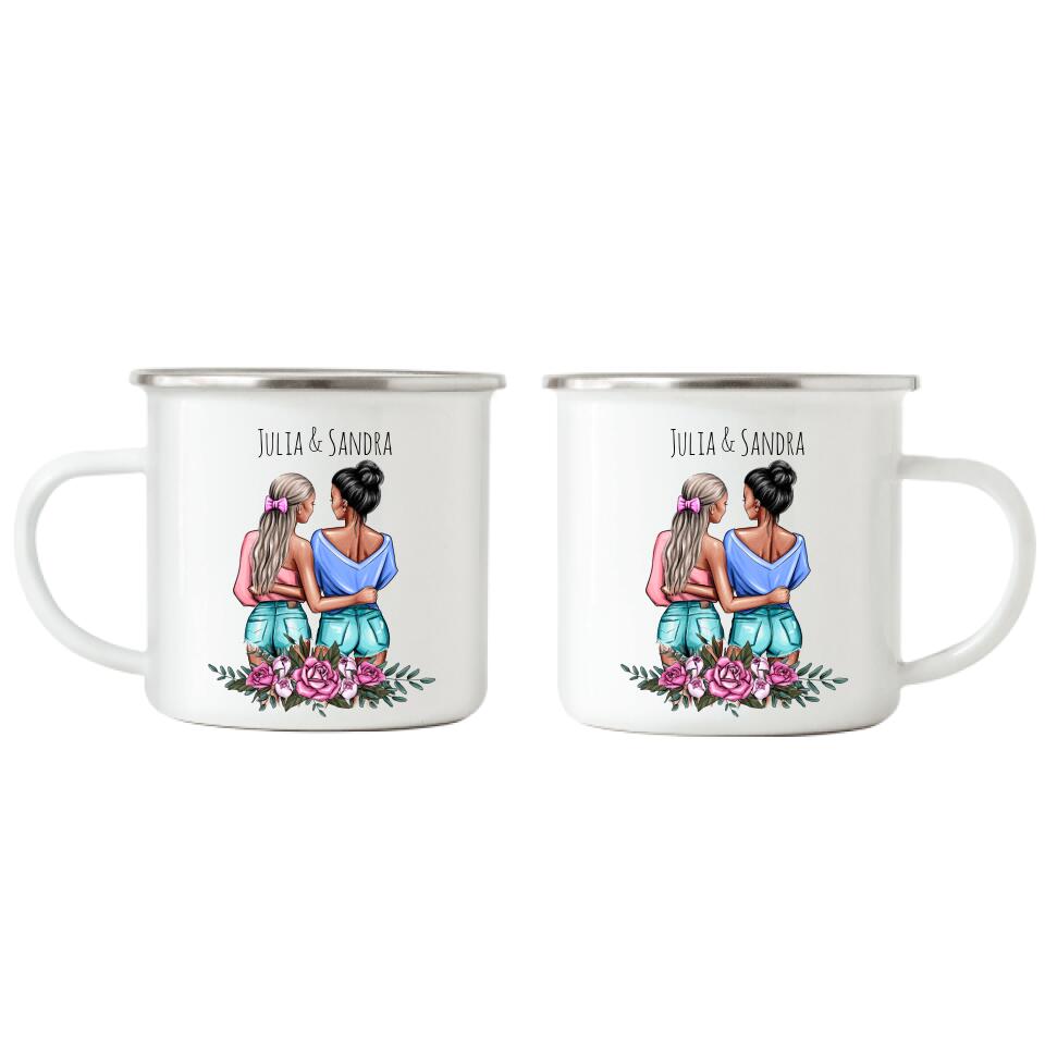 Beste Freundinnen Emaille-Tasse - Personalisiert - F22