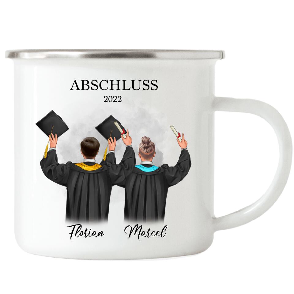 Abschluss Freunde Mann & Mann Emaille-Tasse - Personalisiert - A25