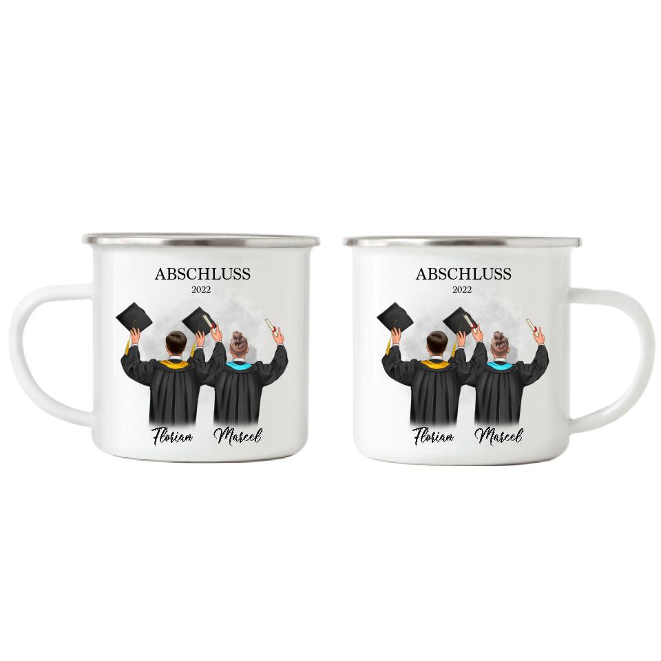 Abschluss Freunde Mann & Mann Emaille-Tasse - Personalisiert - A25