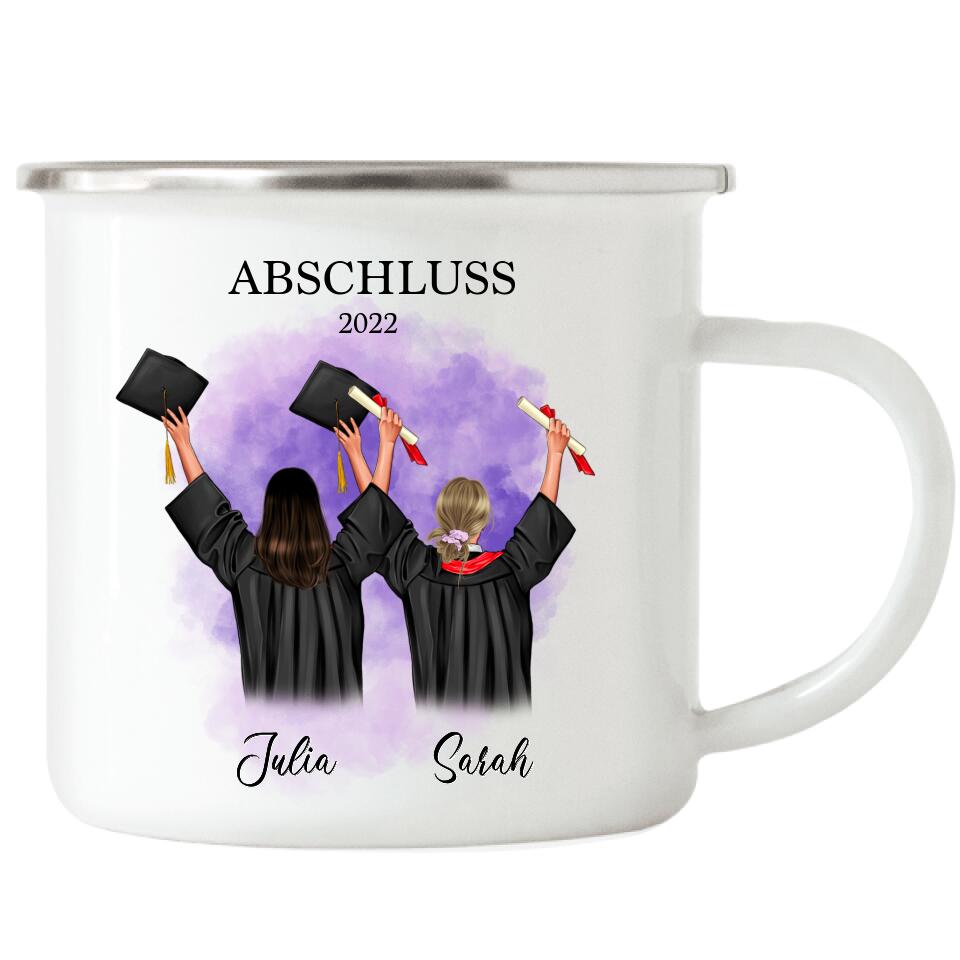 Abschluss Emaille Tasse Freundinnen Frau & Frau - Personalisiert - A26