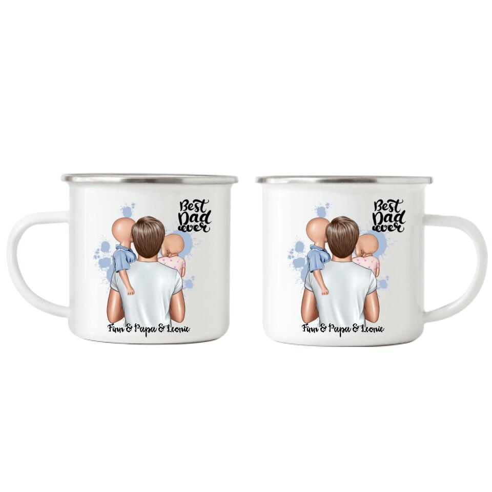 Vater & Kinder Emaille-Tasse - Personalisiert - V01