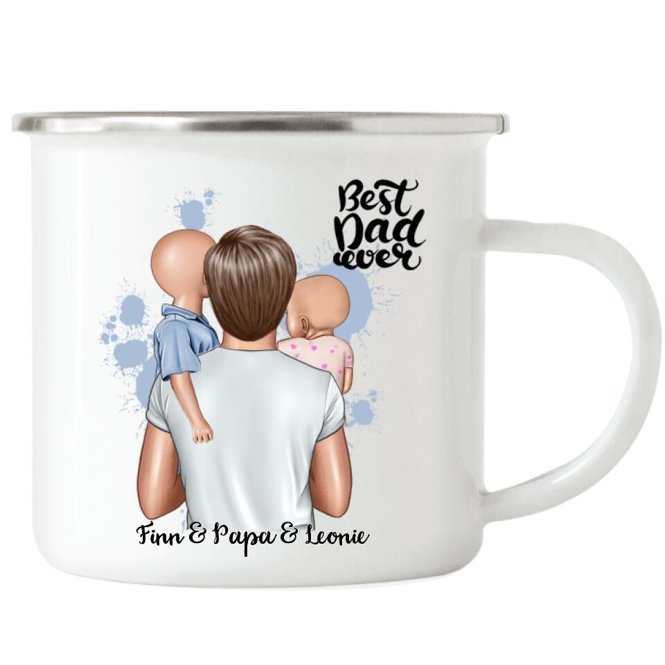 Vater & Kinder Emaille-Tasse - Personalisiert - V01