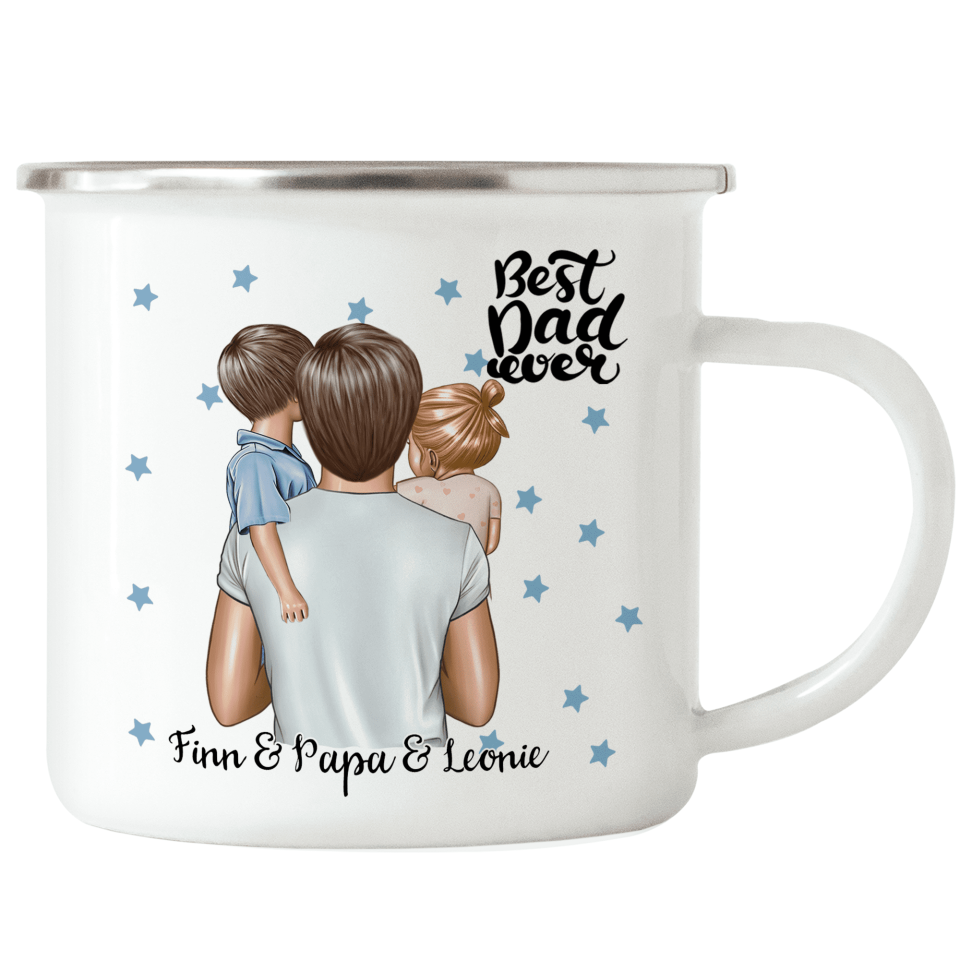 Vater & Kinder Emaille-Tasse - Personalisiert - V01