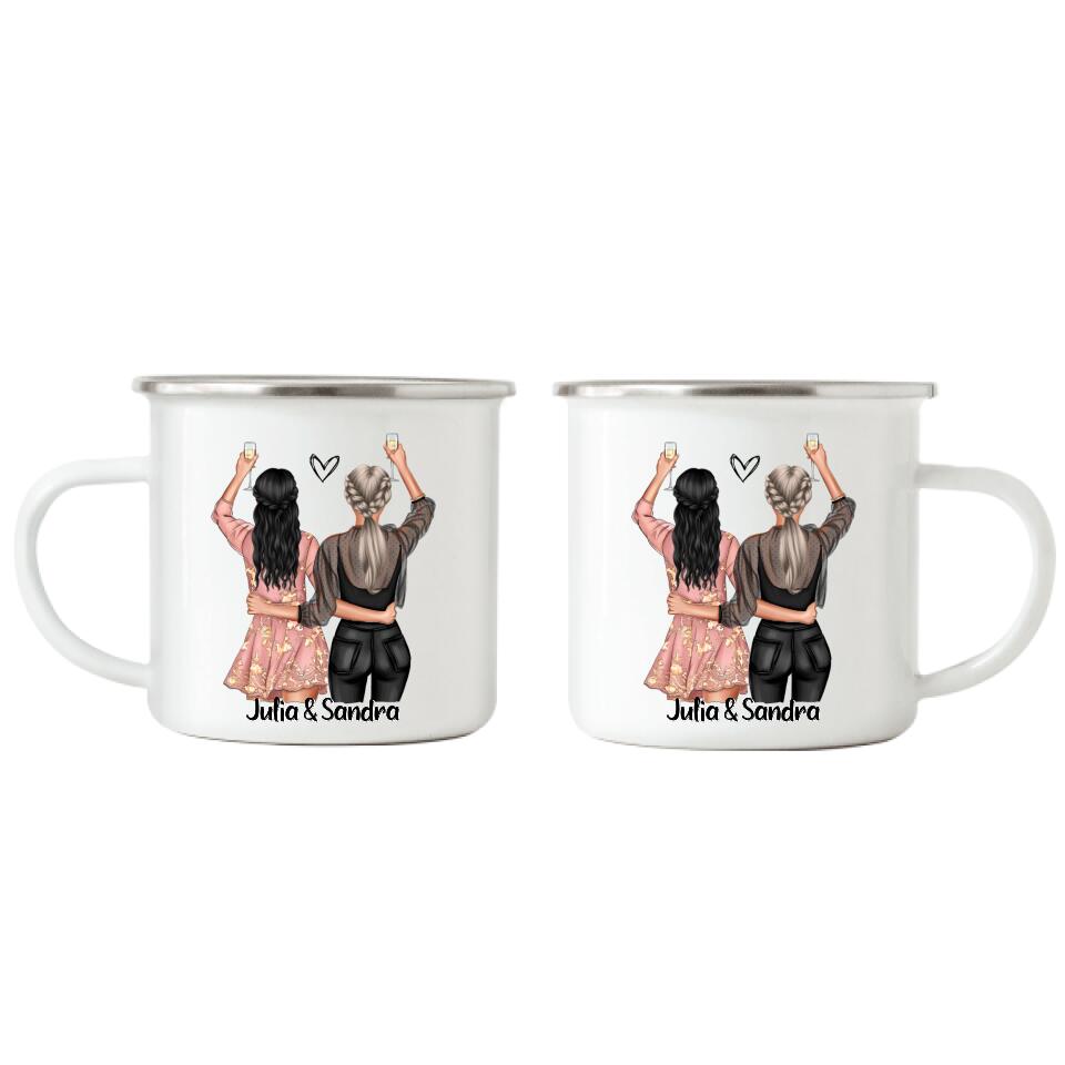 Beste Freundinnen Emaille-Tasse - Personalisiert - F23