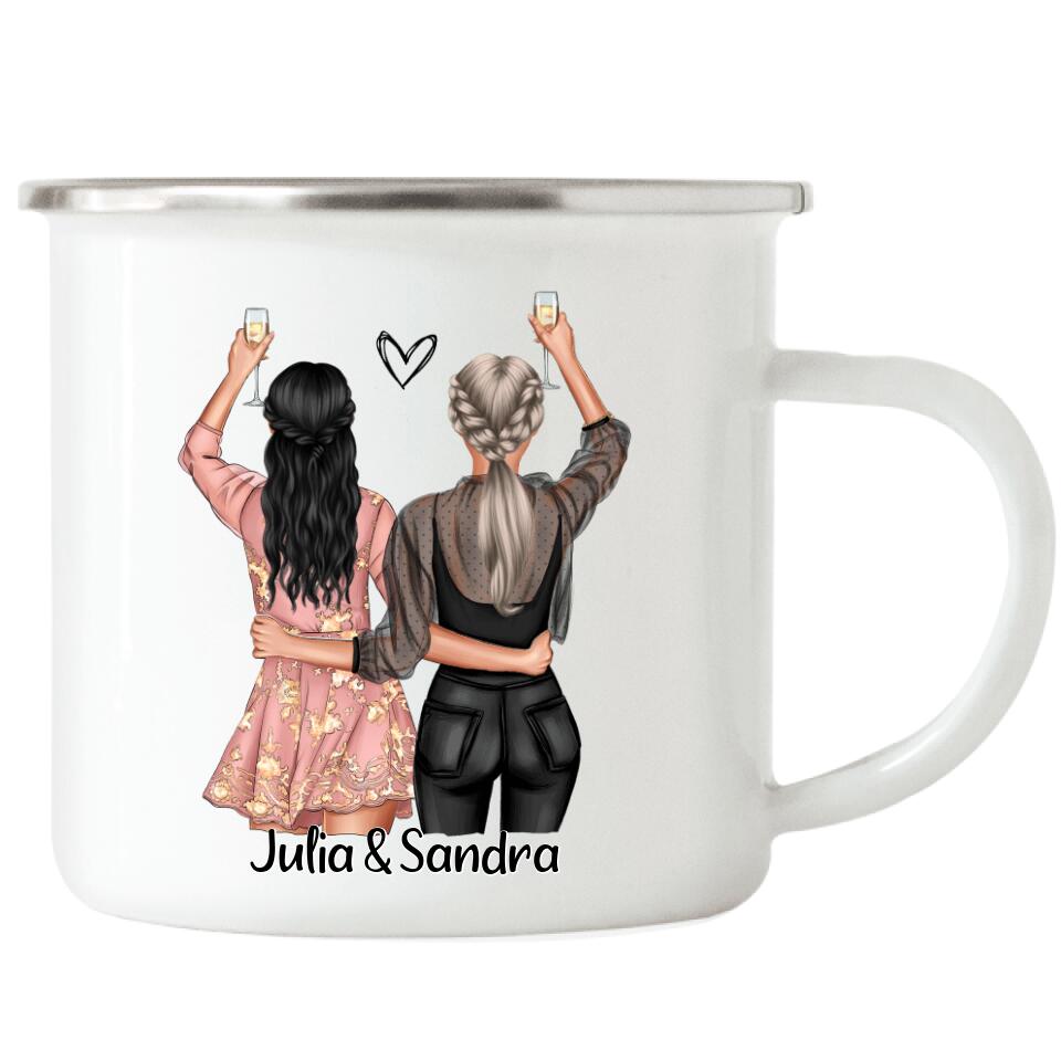 Beste Freundinnen Emaille-Tasse - Personalisiert - F23