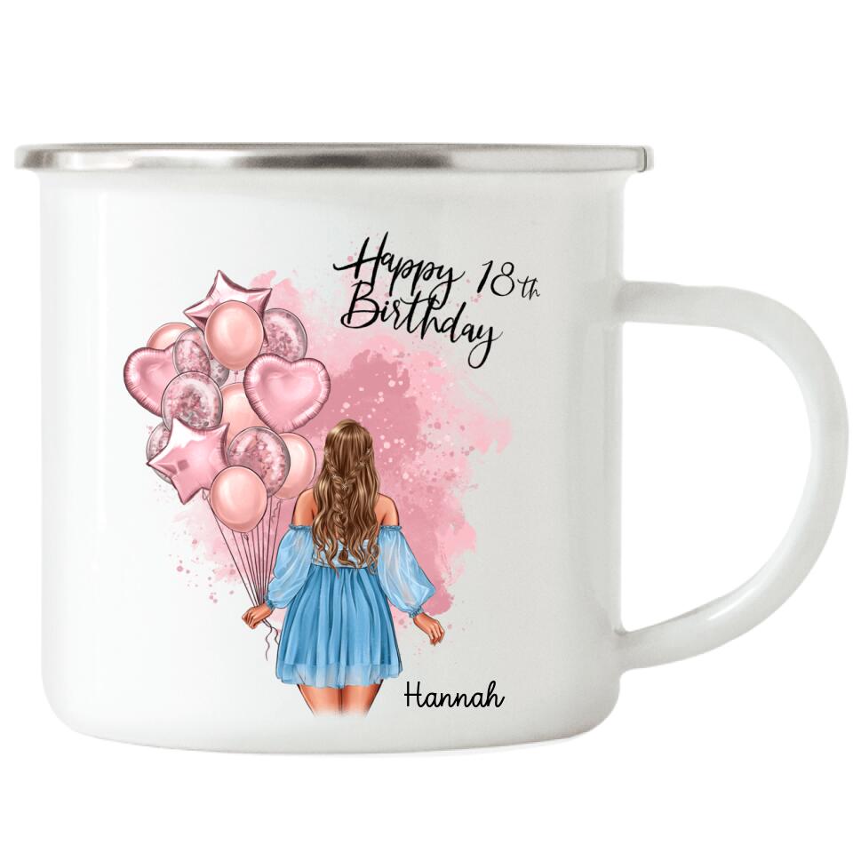 Geburtstag Emaille Tasse Frau -Personalisiert - G28