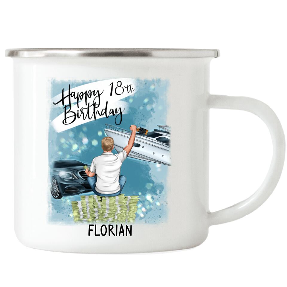 Geburtstag Emaille Tasse Mann - Personalisiert - G27