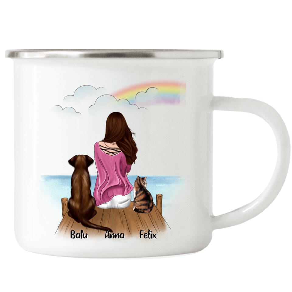 Haustier Emaille Tasse Hund und / oder Katze - Personalisiert - P01