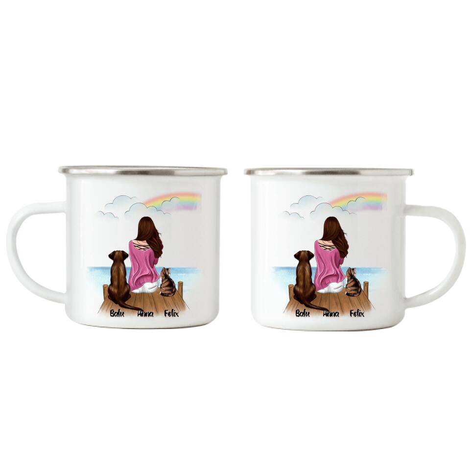 Haustier Emaille Tasse Hund und / oder Katze - Personalisiert - P01