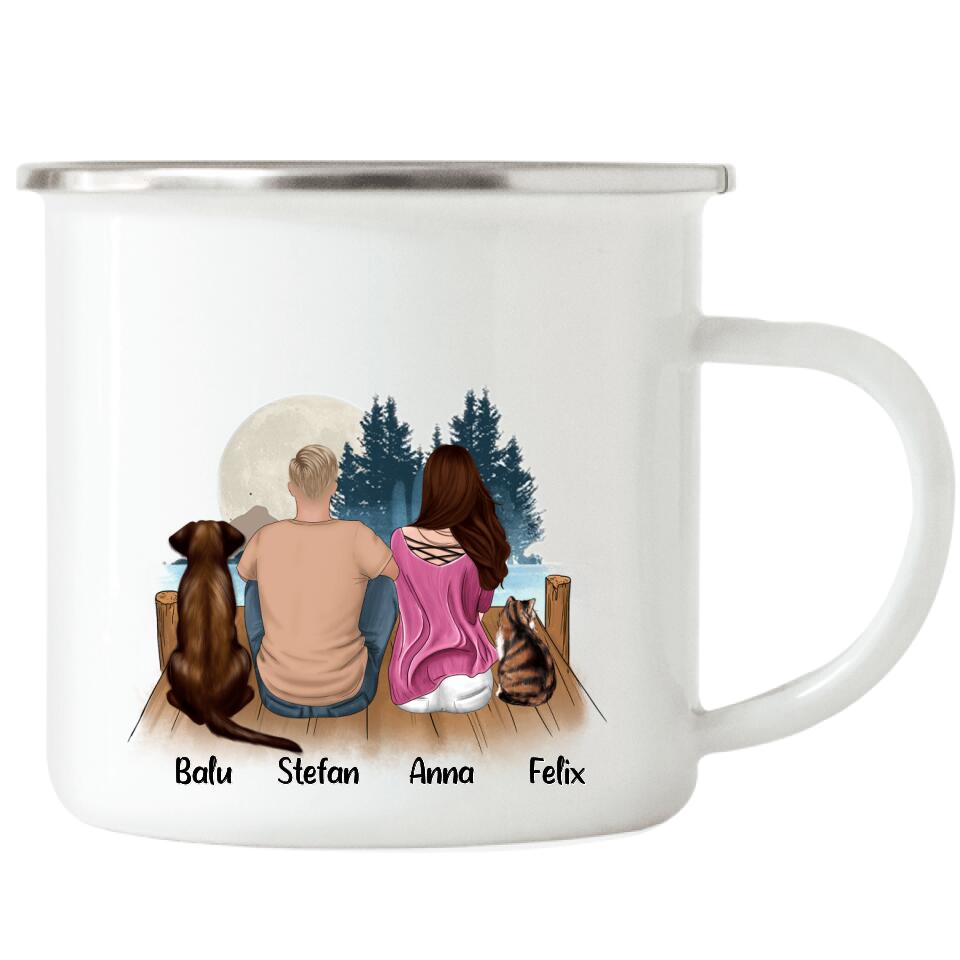 Pärchen Haustier Emaille Tasse Hund und / oder Katze - P04