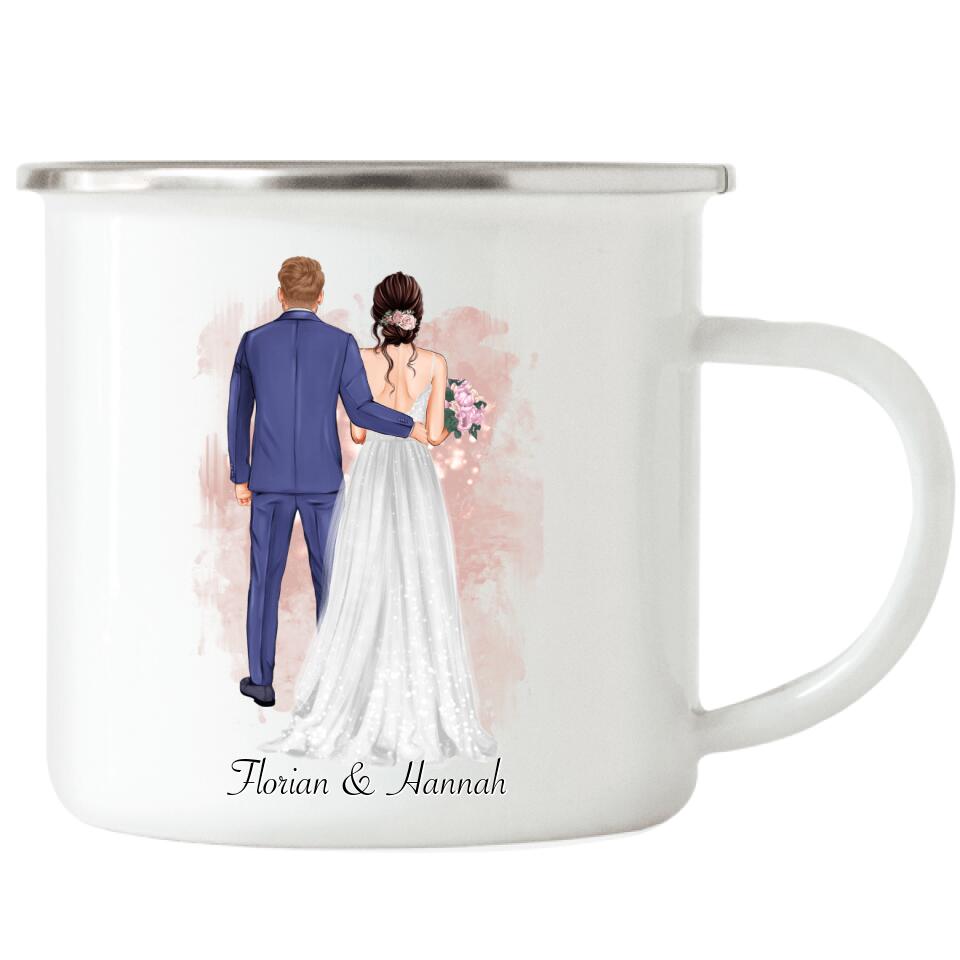 Braut & Bräutigam Emaille Tasse zur Hochzeit - H11