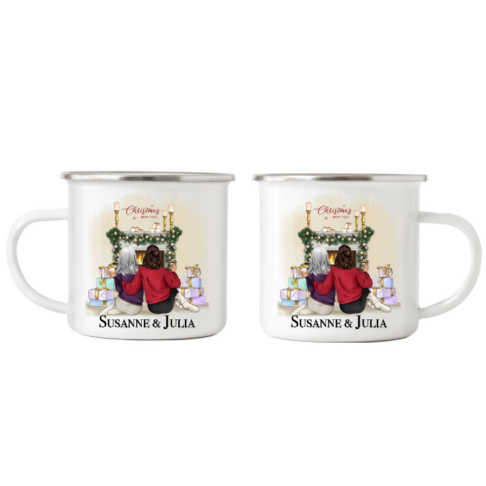 Weihnachtliche Emaille Tasse Mutter & Tochter - F11-2