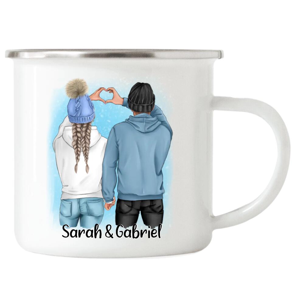 Pärchen Emaille Tasse Winter Weihnachten - F15