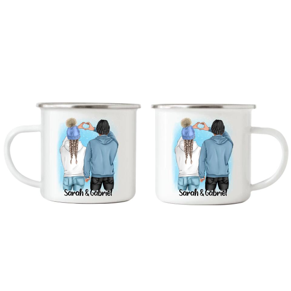 Pärchen Emaille Tasse Winter Weihnachten - F15