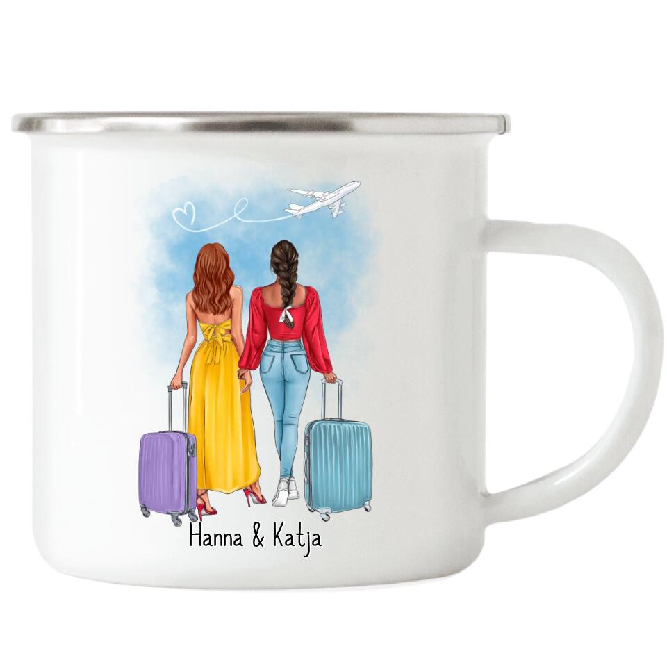 Beste Freundinnen Emaille Tasse Reise - I09