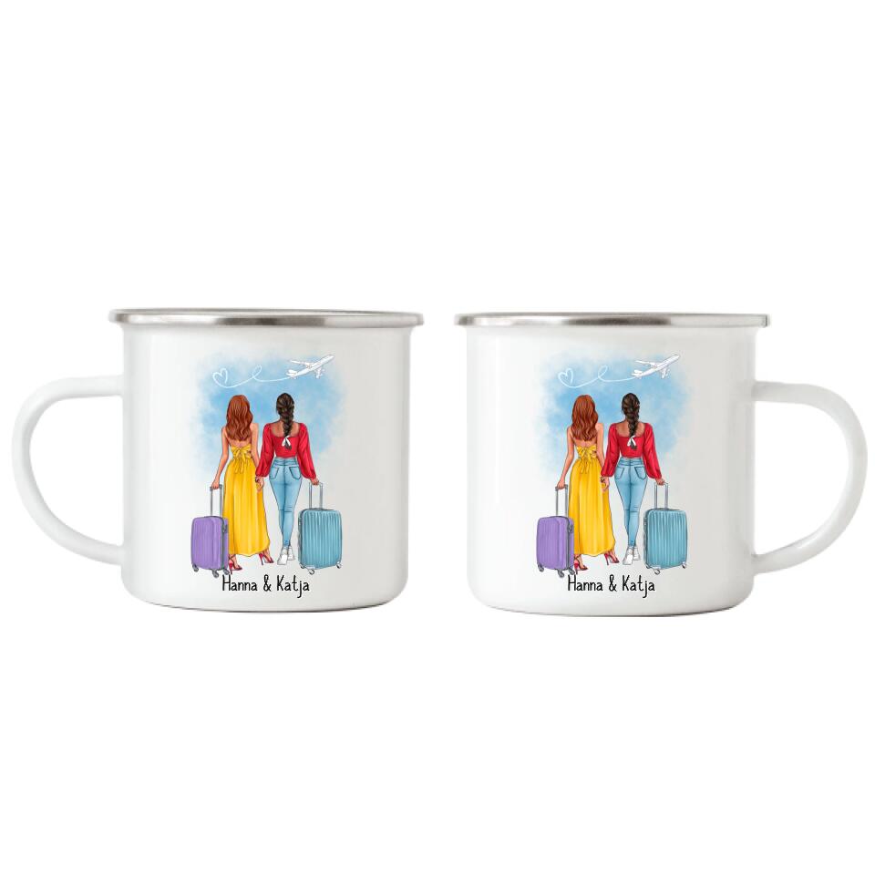 Beste Freundinnen Emaille Tasse Reise - I09