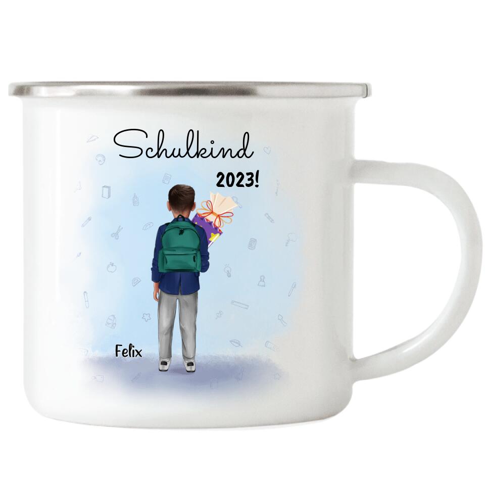 Schulkind Emaille Tasse Jungs - Personalisiert - E44