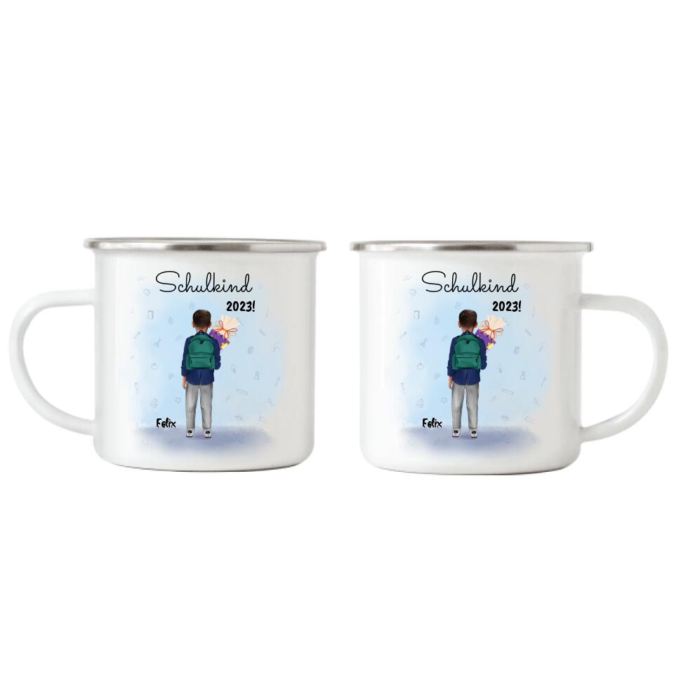 Schulkind Emaille Tasse Jungs - Personalisiert - E44