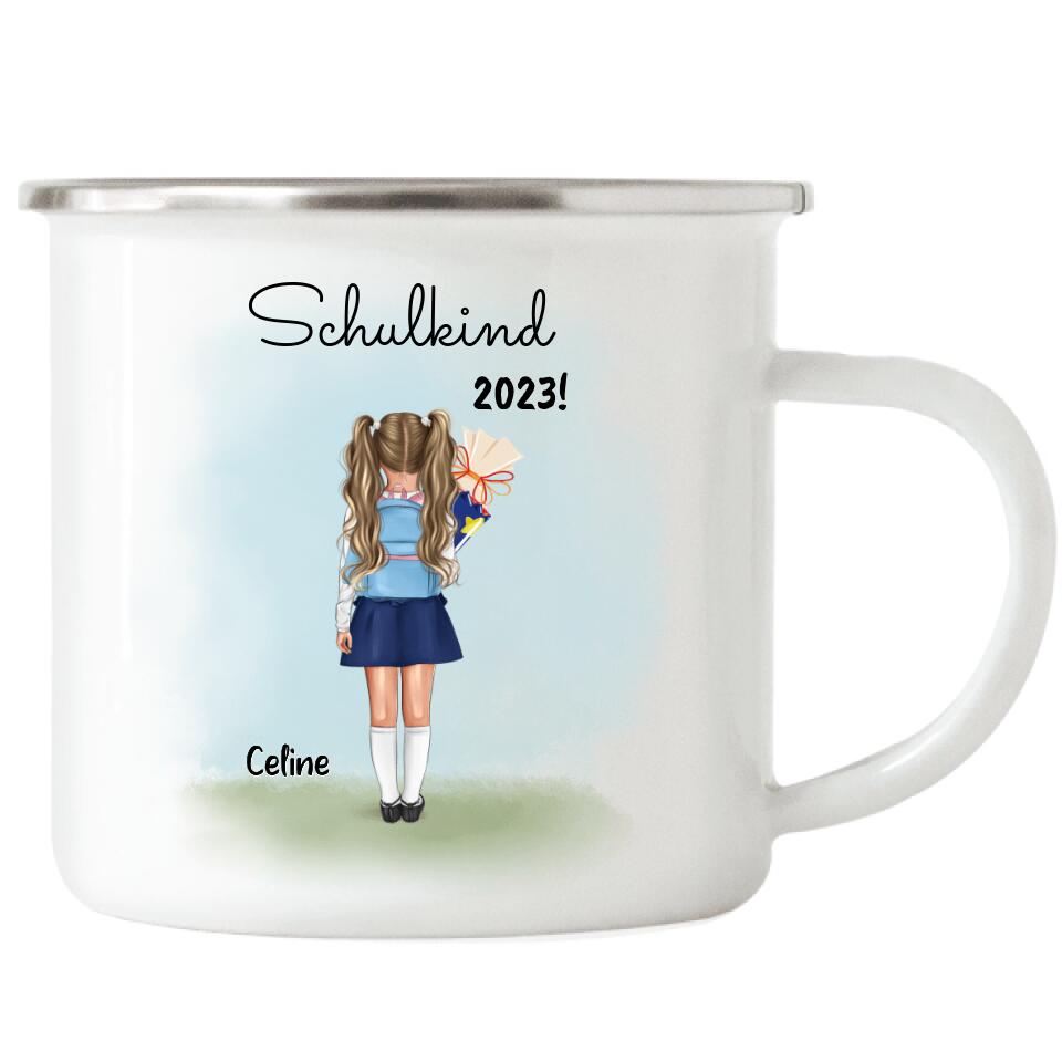 Schulkind Emaille Tasse Mädchen - Personalisiert - E44