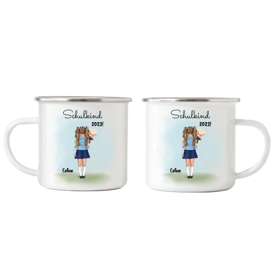 Schulkind Emaille Tasse Mädchen - Personalisiert - E44