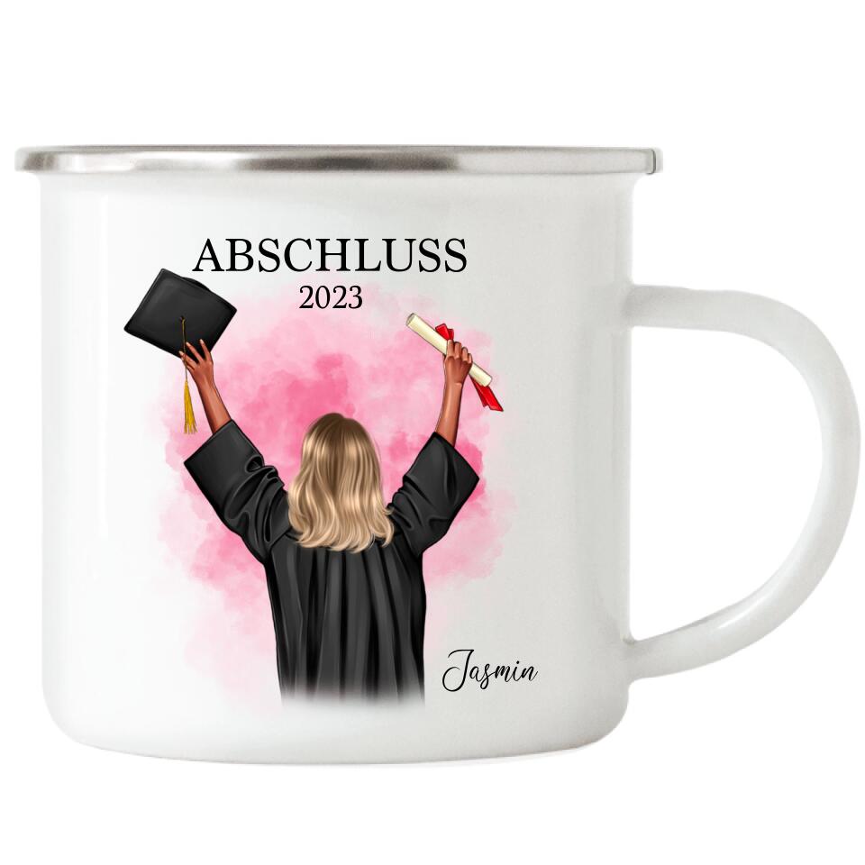 Abschluss Emaille Tasse Damen - Personalisiert - A23