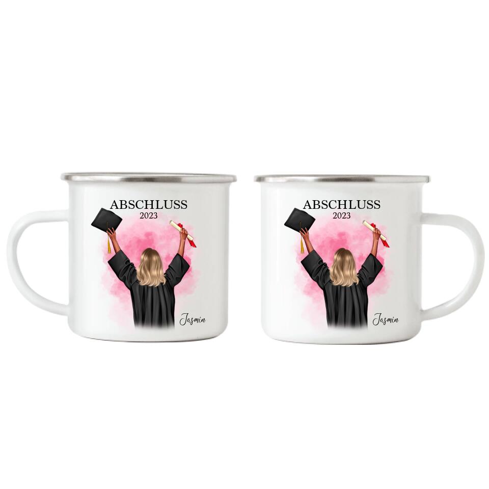 Abschluss Emaille Tasse Damen - Personalisiert - A23