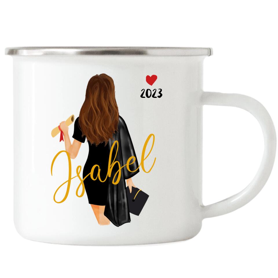 Abschluss Emaille Tasse Bachelor Master Damen - A14