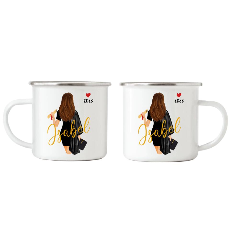 Abschluss Emaille Tasse Bachelor Master Damen - A14