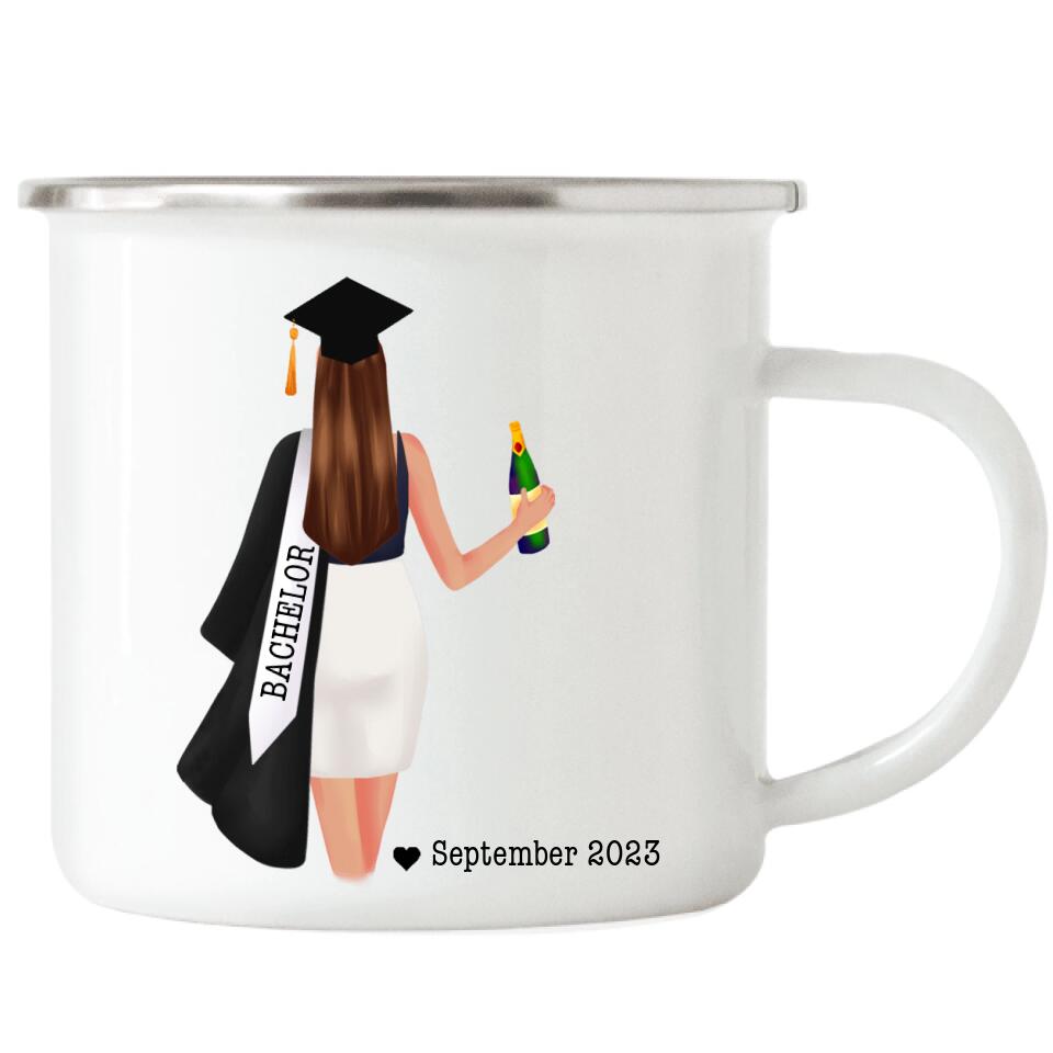 Abschluss Emaille Tasse Damen Bachelor Master - A18