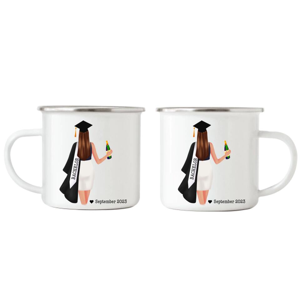 Abschluss Emaille Tasse Damen Bachelor Master - A18