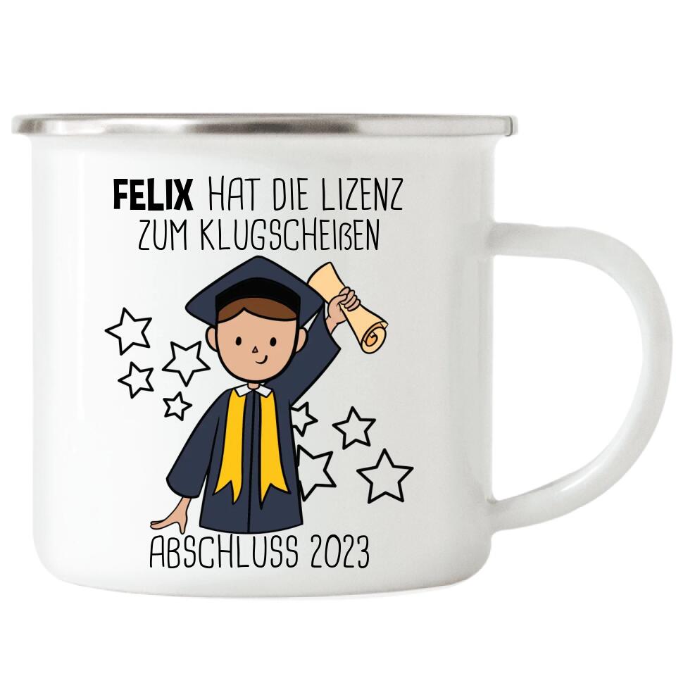 Abschluss Emaille-Tasse Lizenz zum Klugscheißen Mann - A09