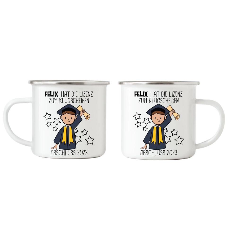 Abschluss Emaille-Tasse Lizenz zum Klugscheißen Mann - A09