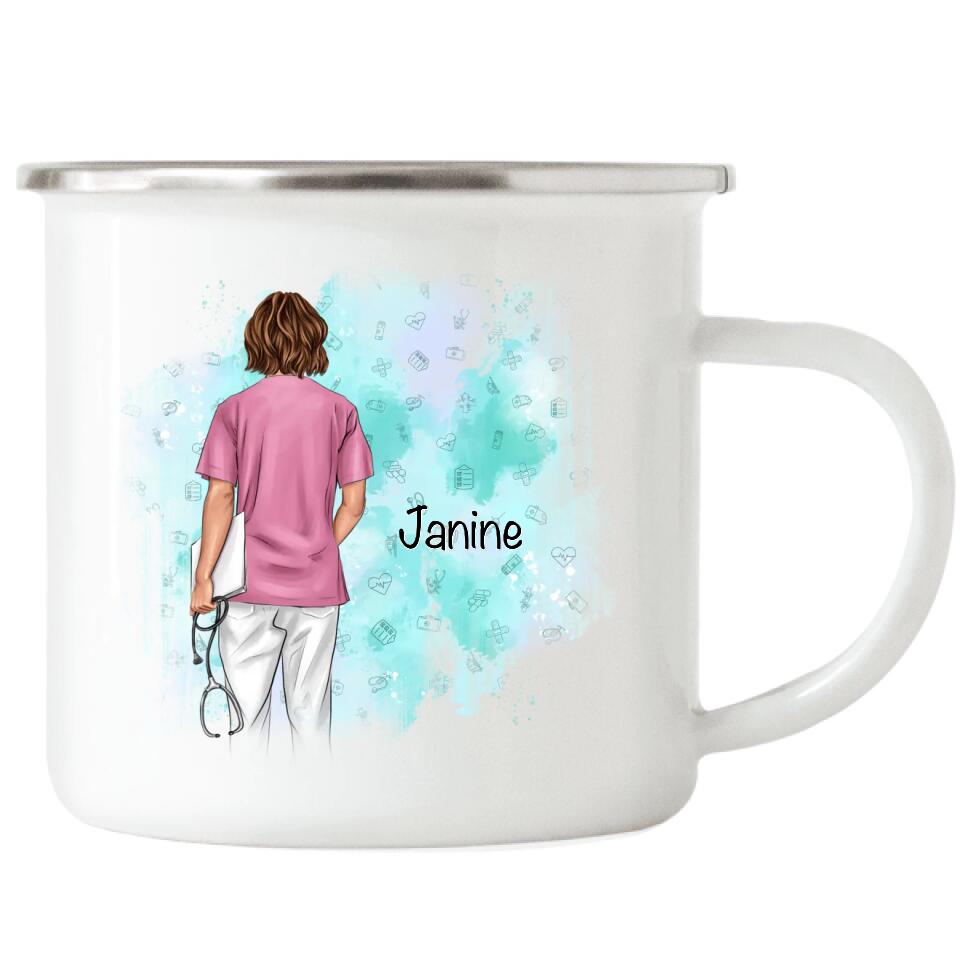 Krankenschwester MFA Pflegerin Ärztin Emaille Tasse - J02