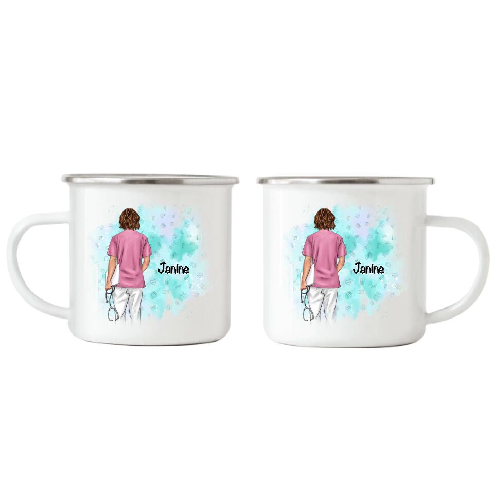 Krankenschwester MFA Pflegerin Ärztin Emaille Tasse - J02