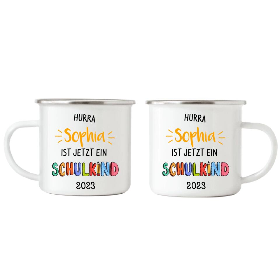 Hurra Schulkind Emaille Tasse Einschulung - E19