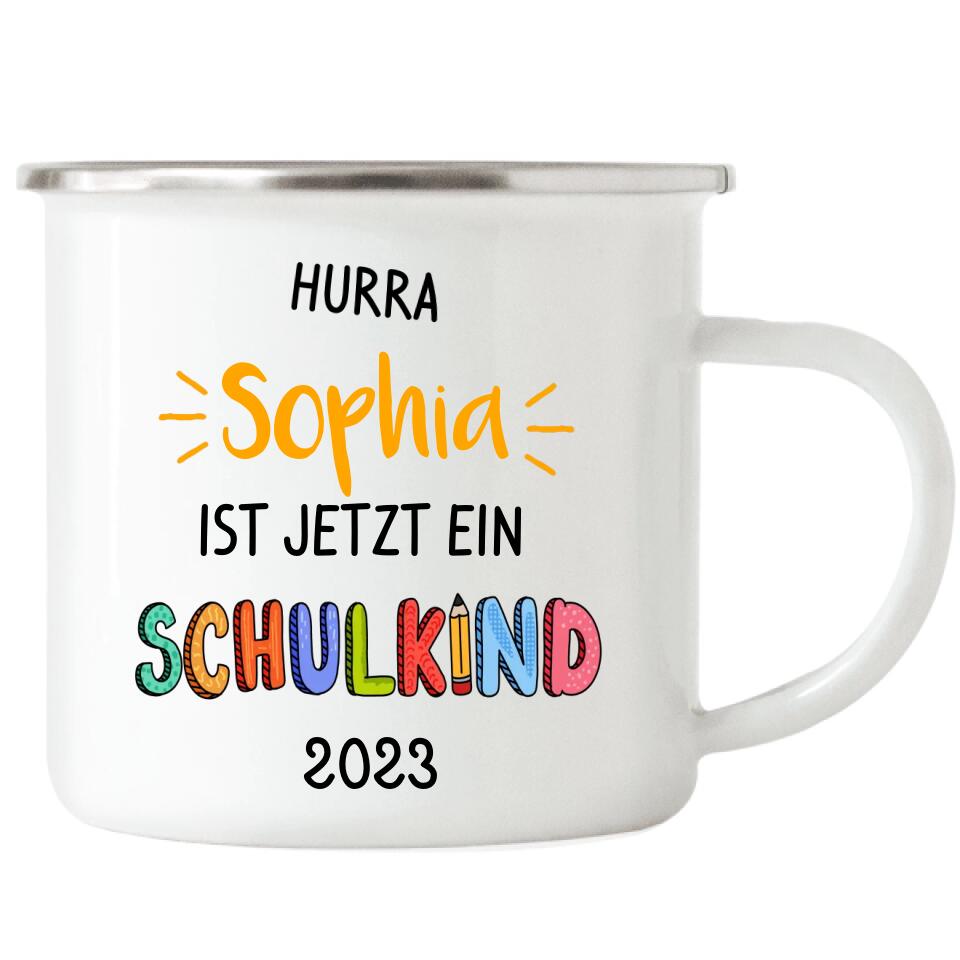 Hurra Schulkind Emaille Tasse Einschulung - E19