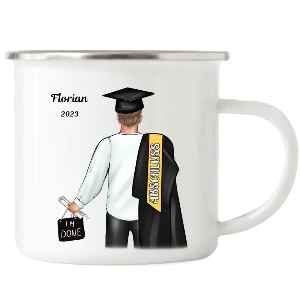 Abschluss Emaille Tasse Bachelor Master Abitur Mann - K-141