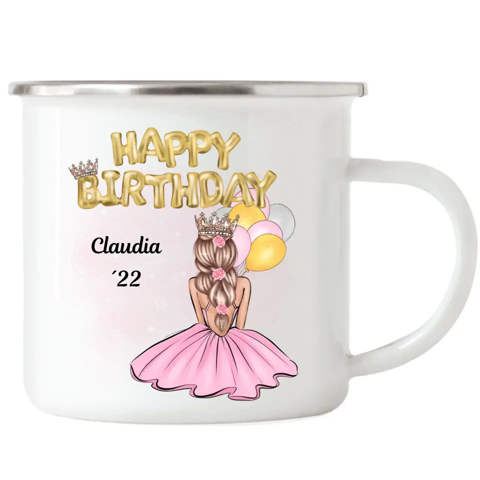 Geburtstag Emaille Tasse Mädchen Happy Birthday - K-150